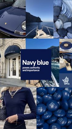 a collage of photos with navy blue colors and text that reads navy blue power authority and imppoance