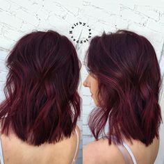 Burgandy Short Hair, Burgundy Hair Colors, Burgundy Hairstyles, Bob With Waves, Burgundy Hair With Highlights, Short Burgundy Hair, Burgundy Bob