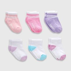 Give the youngest lady in the family the style AND the comfort she deserves with Hanes® Pure Comfort™ ankle socks for infants and toddlers. This convenient stock-up 6-pack of comfy ankle socks will keep those tiny toes toasty in pretty colors to add plenty of personality to her wardrobe. Maybe best of all is that these cotton-rich socks for babies and toddlers are made with organic cotton in the blend and fewer dyes, so they’re soft and gentle against her delicate skin. The stretchy spandex in t Toddler Sock Shoes, Comfortable Pink Socks For Playtime, Cute Cotton Socks For Playtime, Baby Girl Long Socks, Girls Ankle Socks, Cheap Non-slip Cotton Socks, Cotton Tights, Polka Dot Tights, Baby Girl Socks