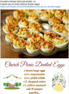 an image of deviled eggs on a table with information about how to make deviled eggs