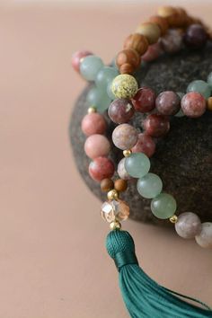 Wooden Mala Bead Necklace - Moon Dance Charms Yoga Necklace, Mala Bead Necklace, Long Tassel Necklace, Meditation Beads, Best Meditation, 108 Mala Beads, 108 Bead, Protection Bracelet, Mala Necklace