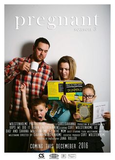 a man and two women holding children in front of a poster for pregnant season 3