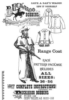 Buckaroo Bobbins Range Coat Duster & Barn Coat Sewing Pattern - Etsy Cowboy Camp, Cowboy Clothes, Duster Pattern, Western Costume, Pattern Package, Coat Sewing Pattern, Coat Sewing, Barn Coat, Coat Pattern Sewing