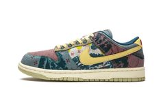 The Nike Dunk Low “Community Garden” is inspired by community gardens in cities and apartment complexes across the world. Building togetherness, community gardens are often a form of escapism for city residents in the middle of bustling metropolises. This “Community Garden” colorway blends various patterns you may find on a pair of garden gloves or apron. A soft yellow hue that Nike calls “Lemon Wash” forms the canvas Swoosh on either side, as well as the laces and heel tab with red “Nike” embro Nike Dunk Low Community Garden, Nike Dunk Low Sp, Community Gardens, Garden Gloves, World Building, Garden Shoes, Community Garden, Shoe Inspo, Red Nike