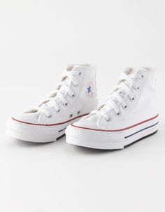 CONVERSE Chuck Taylor All Star EVA Lift Platform Girls High Top Shoes - WHITE | Tillys Preppy Shoes Sneakers, White Chuck Taylor Converse, White Converse High Tops Platform, Platform Converse Tops, Whiye Shoes, Cute Converse Shoes Platform, Preppy Converse Shoes, Popular Girl Shoes, White Converse Platform High Tops