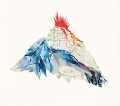 a watercolor painting of a mountain peak with red hair on it's top