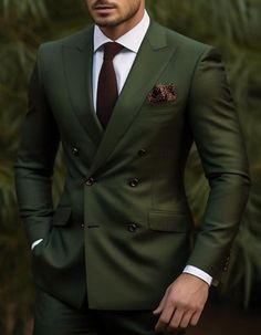 Double Breasted Slim Fit Suit - Dark Green Suit - Tapred Fit Pants - Men's Tuxedo USA Dark Green Suit, Green Suit Men, Red Overcoat, Black And Red Suit, Olive Green Suit, Khaki Suits, Green Wedding Suit, Dark Green Wedding, Black Pinstripe Suit