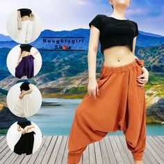 Samurai Pantscotton Pantsunisex Harem Pantsninja - Etsy Thailand Drop Crotch Pants Women, Drop Crotch Pants, Warm Leggings, Pants Cotton, Women Pants