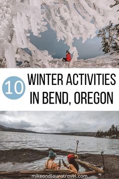 two people in canoes with text overlay that reads 10 winter activities in bend, oregon