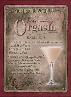 an old fashioned sign with a drink and ingredients for the creaming origasin