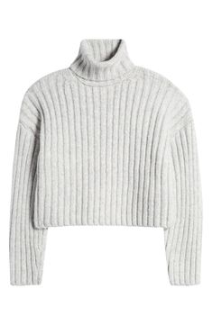 A chunky rib adds extra cozy points to a wool-kissed sweater knit to a cute, cropped length. 22" length (size Medium) Turtleneck Long sleeves 95% polyester, 5% wool Machine wash, line dry Imported Textured Knit Cropped Sweater For Winter, Cropped Cable Knit Sweater For Winter, Trendy Winter Cropped Sweater In Chunky Knit, Winter Cropped Cable Knit Sweater, Trendy Chunky Knit Cropped Sweater For Winter, Cropped Cable Knit Winter Sweater, Fall Cropped Sweater In Soft Knit, Fall Cropped Soft Knit Sweater, Trendy Cozy Fit Cropped Sweater In Soft Knit