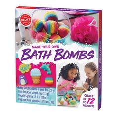 Make an at home spa with the Make Your Own Bath Bombs kit from Klutz Press. Designed for ages 6 years and older, this kit allows kids to discover the science behind creating the perfect fizz and make up to 12 colorful bath bombs in 5 different shapes. A perfect gift for tween girls. Includes baking soda in 3 colors, citric acid, 5 plastic molds, strawberry kiwi oil, glycerin, and step-by-step instructions. Craft Soda, Science Crafts, Activity Kits, Kits For Kids, Diy Bath Products, Bath Bomb, Craft Activities, Craft Kits, Craft Party