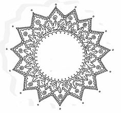 a black and white drawing of a sunflower with an ornate design in the center