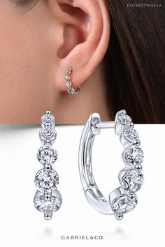 14K White Gold Fashion Earrings EG13837W45JJ #GabrielNY #DiamondJewelry #FineJewelry #GabrielAndCo #UniqueJewelry #FineJewelry#FashionJewelry#UniqueJewelry#GiftIdeas#UniqueGifts  #DiamondJewelry #Jewelry  #Earrings #FashionEarrings#WhiteGoldEarrings #WhiteGoldFashionEarrings#GoldEarrings#GoldFashionEarrings Vvs Clarity Huggie Earrings For Wedding, Elegant Gia Certified Huggie Jewelry, Gia Certified Huggie Jewelry, Round Cut Diamond Earrings, Jewelry Necklace Simple, Fashion For Girls, Popular Earrings, Diamond Huggies, Tiny Stud Earrings