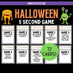 the halloween 5 second game is available for kids to play with their name and number cards