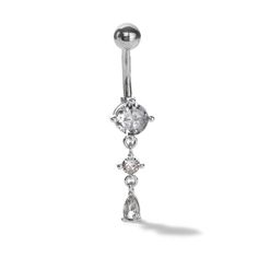 All about the bling, this belly button ring has three sparkling CZs that bring the shine. Made in surgical-grade stainless steel. Stone: Cubic Zirconia Stone Size: 5 mm, 4 mm, 3 mm Gauge: 14 Fits belly button piercings. Belly Button Piercings, Belly Piercing Ring, Heart Piercing, Belly Jewelry, Piercing Ring, Button Rings, Belly Piercing, Belly Button Ring, Belly Button Piercing