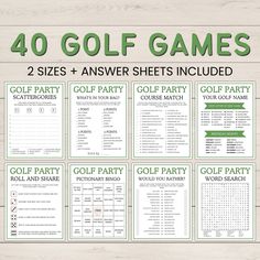 the 40 golf games printables are on display