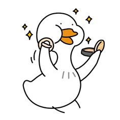 a white duck holding a plate with stars on it's head and its beak