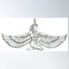 an egyptian winged woman sitting on the ground poster