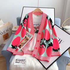 Style: commuting Size: one size Color: pink, orange Sweaters Vintage, Vintage Cardigan, Knitted Coat, Hooded Cardigan, Knit Tees, Hot Dress, Knit Sweater Cardigan, Cardigan Coat, Sweater Coats