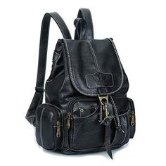 Leather Casual Backpacks Vintage Style Casual Leather Backpack With Zipper Pocket, Casual Fall Backpack, Casual Black Leather Backpack, Casual Leather Backpack For Daily Use In Fall, Casual Black Leather Backpack With Large Capacity, Casual Leather Backpack For Fall, Casual Black Leather Backpack With Zipper, Casual Black Leather Backpack With Zipper Closure, Casual Leather Backpack For School In Fall