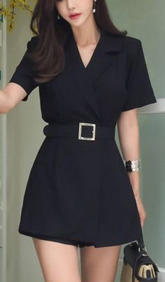 Black Formal Dress/ Coat. It is good for young and adult women. It can be used as a blazer and dress . It is good for professional business work office look. Good for elegant ladies and seductive women. One Piece Dress For Office Wear, Black Formals Woman, Formal One Piece Dress For Office, Elegant Formal Dresses Korean, Black Fashion Outfits Classy, Office Dress Black Women, Shorts And Coat Outfit, Dresses For Office Work Wear, Elegant Young Woman Style