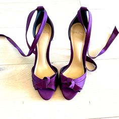 Worn Once, Great Condition, Silk Satin Heels By Alexandre Birman Size 39 Elegant Purple Sandals With Padded Heel, Elegant Purple Sandals With Round Toe, Elegant Purple Sandals For Evening, Chic Purple Heels For Gala, Elegant Purple Open Toe Heels, Elegant Purple Evening Sandals, Purple High Heel Sandals For Formal Occasions, Elegant Purple Sandals With Branded Heel, Elegant High Heel Purple Sandals