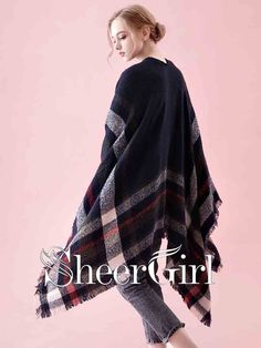 Chic boho winter wool wraps. 1.Material:Wool 2.Picture Color:As Pictre 3.Closure:None 4.Fully Lined:No 5.Embellishment: None 6.Width:55.90in/142cm 7.Length:55.90in/142cm 8.Size:One Size Fits All Black Bohemian Shawl For Fall, Winter Plaid Poncho, Plaid Winter Poncho, Bohemian Wool Shawl, Winter Wrap Poncho, Blue Fall Shawl, Boho Winter, Winter Wrap, Winter Boho