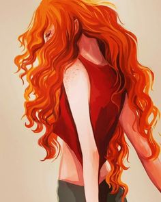 an orange haired woman with long hair