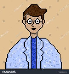 an old school pixel art style man wearing glasses and a blue shirt with a tie