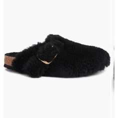 Nib Color: Black Size 6-6.5 / Us 37 Eub Gold Hardware Genuine Shearling Feel Free To Ask Questions All Sales Are Final. Fast Shipping. Black Slippers With Leather Footbed And Round Toe, Black Round Toe Slippers With Leather Footbed, Casual Black Mules With Buckle Closure, Black Round Toe Mules For Winter, Black Clogs With Buckle Closure And Flat Heel, Winter Black Mules With Round Toe, Boston Big Buckle, Birkenstock Boston Shearling, Birkenstock London