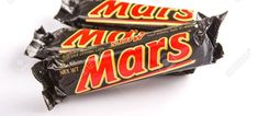 two bars of mars chocolate sitting on top of each other in front of a white background