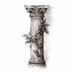 a drawing of a column with leaves on it