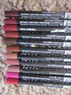 Nyx Long Lip Pencils M.a.c Dupes These things are amazing. The brow pencils are phenomenal as well. Though they're better for filling in than lining. Lip Pencil Colors, Neutral Pink, Nyx Makeup, Lip Glosses, Makeup Obsession, It Goes On, I Love Makeup, Drugstore Makeup, Brow Pencils