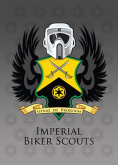 the emblem for imperial biker scouts is shown in black and yellow with an eagle on it