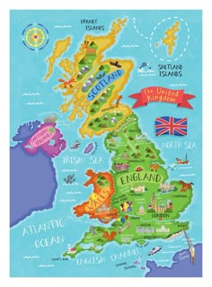 an illustrated map of the united kingdom