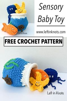 two crocheted fish bowls with the words fish bowl baby toy and free crochet pattern