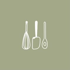 kitchen utensils line art icon on green background for graphic and web design illustration