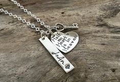 remembrance husband necklace | sterling silver Loss Of Husband Sympathy, Loss Of Husband, Remembrance Necklaces, Remembrance Jewelry, Necklace Stand, Heart Stamp, Silver Wings, Memorial Necklace, Heart And Key