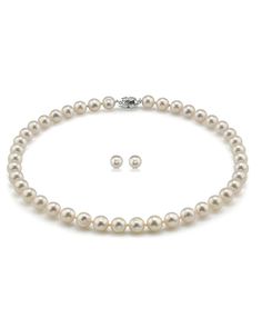 Hanadama, meaning 'Flower Pearl,' represents the highest quality available in Japanese Akoya Pearls, certified by the Japan Pearl Science Laboratory. Only approximately 2% of the annual Akoya cultured pearl harvest qualifies for the Hanadama Grade. This beautiful Akoya pearl set ranges between 9.5-10.0mm in size and consists of all beautiful and extremely lustrous Hanadama pearls, along with certification for all pieces in the set. All pearls in the necklace and earrings are perfectly round and Pearl Necklace And Earring Set, Akoya Pearl Necklace, Cultured Pearl Bracelet, Pearl Strands Necklace, Mother Of Pearl Jewelry, Pearl Jewelry Wedding, Pearl Necklace Earrings, Pearl Jewelry Sets, Cultured Pearl Necklace