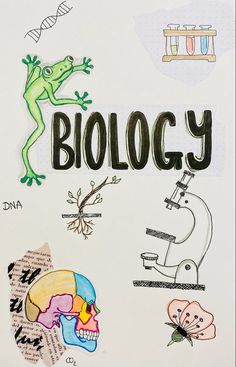 the word biology is surrounded by images of animals and plants