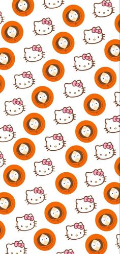 an image of hello kitty wallpaper with orange circles