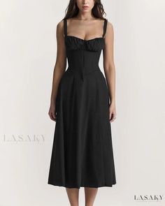 Lasaky - Stylish Sleeveless Slip Dress in Solid Color Beaded Evening Gowns, Elegant Midi Dresses, Dress Women Elegant, Wrap Midi Dress, Bustier Dress, Suspender Dress, Bustiers, Mongolia, Hem Dress