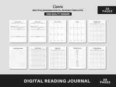 the digital reading journal is shown in black and white, with five pages on each page