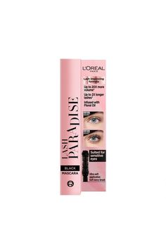 Now with an upgraded formula finally suitable for sensitive eyes. Enriched with lash-loving castor oil, our best-selling mascara gives you intense volume and spectacular length with a feather-soft feel. Our ultra-soft brush carefully coats lashes with gentle oils for a soft-gliding and flake-free application. Designed for sensitive eyes, the formula is not only ophthalmologist-tested but also enriched with soothing cornflower water and nourishing rose oil, so that you can get instant volume worry-free! And you can control how bold you go. If you're dressing to impress, simply add more coats of L'Oreal Paris Lash Paradise mascara for striking intensity. Lash Paradise Mascara, Paradise Mascara, Lash Paradise, Floral Oil, Black Mascara, Sensitive Eyes, Rose Oil, Mascara Lashes, L Oreal