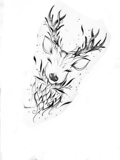 a drawing of a deer with antlers on it's head