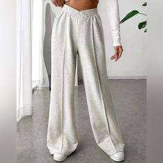 Nwt V-Cut Waist Sweat Pants Available In Heather Grey Spring Baggy Pants With Ribbed Waistband, High Waist Pants With Ribbed Waistband For Spring, Wide Leg Sweatpants, Baggy Trousers, Grey Sweatpants, Outfit Casual, Womens Sweatpants, Wide Leg Trousers, Casual Outfit