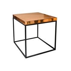 a metal and wood side table with the word metal on it's bottom corner