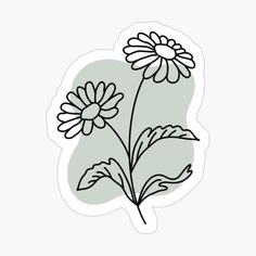 a black and white drawing of two daisies on a light green background sticker