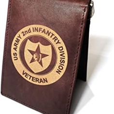 Us Army 2nd Infantry Division Veteran Cowhide Leather Laser Engraved Minimalist Slim Money Clip Brown Rfid Blocking Front Pocket Men's Wallets Inside There Is One Id Window, 6 Card Slots,1 Bill Pocket And A Clipjust Enough Space For Your Casual Daily Use. It Only 0.4 Inches. Size 4*3inches. Slim But Powerful Wallet Is Its Biggest Feature Brown Leather Wallet With Leather Patch, Brown Bifold Wallet With Leather Patch, Brown Leather Patch Trifold Wallet, Brown Rectangular Wallet With Leather Patch, Brown Leather Patch Rectangular Wallet, 2nd Infantry Division, Men's Wallets, Us Army, Money Clip